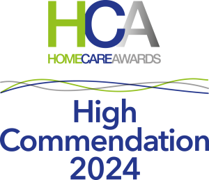 HCA Home Care Awards High Commendation 2024 logo celebrating 1st Homecare’s recognition for exceptional home care services