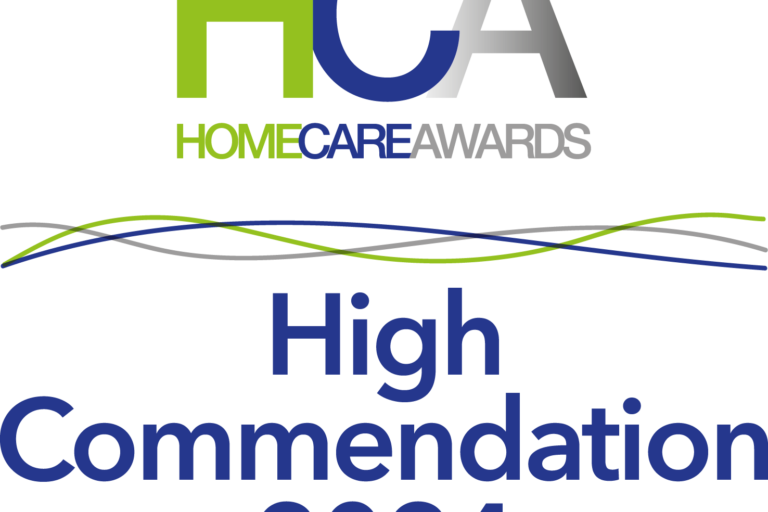 HCA Home Care Awards High Commendation 2024 logo celebrating 1st Homecare’s recognition for exceptional home care services